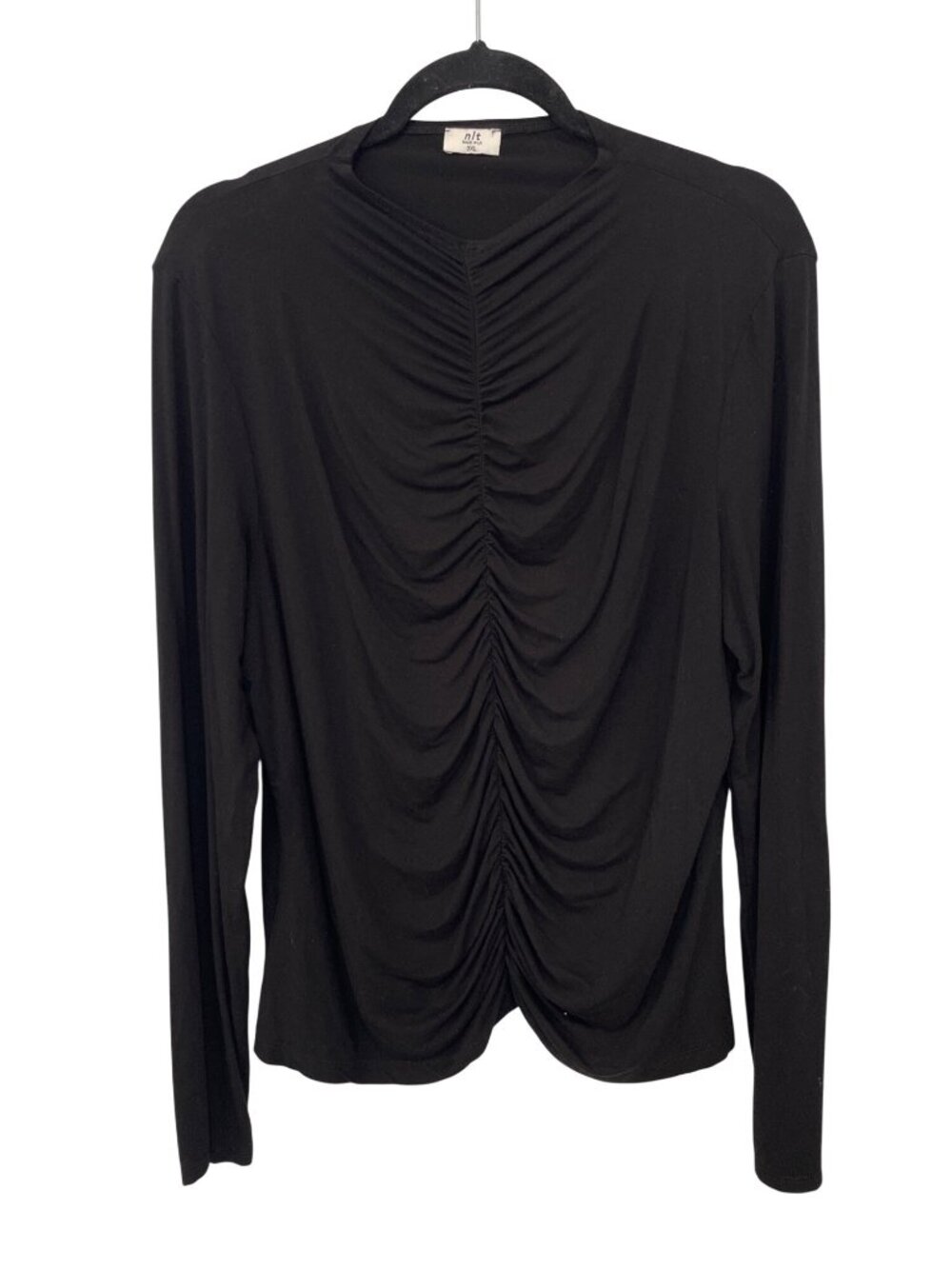 NLT Top Plus Size 3XL Long Sleeve Ruched Front Shirt Solid Black Contemporary